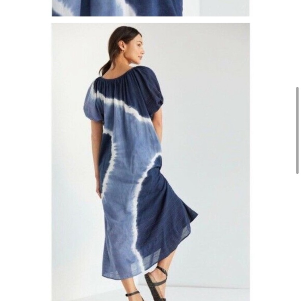 Sundry Anthropologie Embroidered Tie-Dye Midi Dress HTF M $188 Blue White